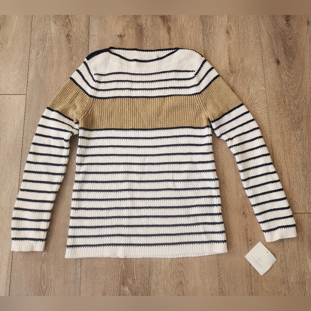 Liz Claiborne Knit Sweater Women's Multicolor Striped 100% Cotton Size L